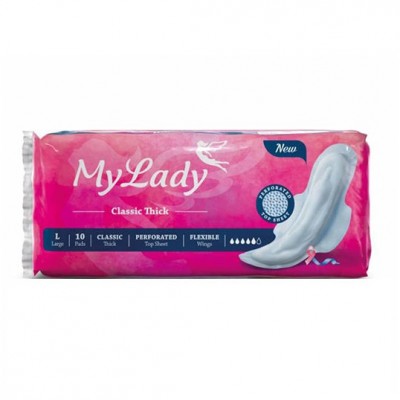 نوار بهداشتی کلاسیک ضخیم بالدار مای لیدی سایز بزرگ 10 عدد نوار بهداشتی کلاسیک ضخیم بالدار مای لیدی سایز بزرگ 10 عدد